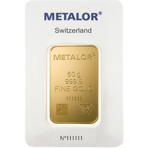 50 gr metalor guldbarre fra Metalor - Køb guldbarre til bedste guldpris - Vitus Guld