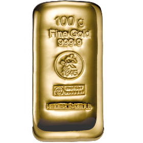 100 gram støbt guldbarre fra Heimerle Meule - Køb guld og sølv hos Vitus Guld - Bedste guldpriser