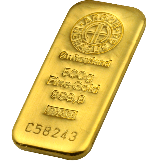 500 gr støbt guldbarre fra Argor Heraeus Schweiz - Køb guldbarre hos Vitus Guld til markedes bedste guldpriser