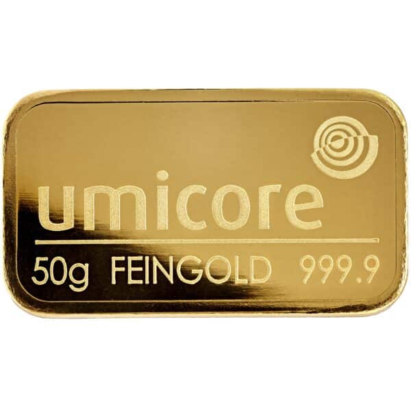 50 gr guldbarrer fra Umicore Genbrugs guldbarrer - Køb genbrugsguld hos Vitus guld