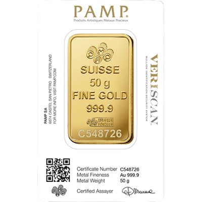 50 gr guldbarre fra PAMP Schweiz - Køb dine guldbarre, guldmønter og guldsmykker hos Vitus Guld - Danmarks bedeste service og guldpris