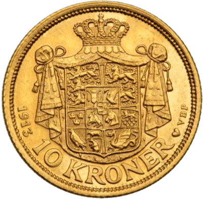 Dansk 10 Kroner Guldmønt – Christian X – 900 ‰ 4,48 gr. 21,6 karat