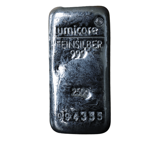 Umicore 250 gr. sølvbarre - Køb sølv som investering hos Vitus Guld til markedets bedste sølvpris