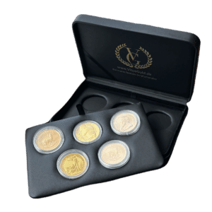 Guldmønt æske - opbevaring af guldmønter - køb guldmønter hos Vitus Guld til bedste guldpriser.