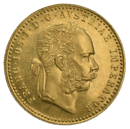 Østrigsk Ducat med Franz Joseph i profil. Find spændende guldmønter til din samling eller portefølje. Oplev en sikker og professionel handel på Vitus Guld. Se også vores øvrige sortiment.