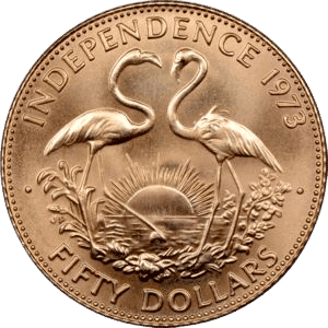 50 Dollars Bahamas Independence Guldmønt - køb guld og sølv hos Vitus Guld - bedste priser på guldmønter.