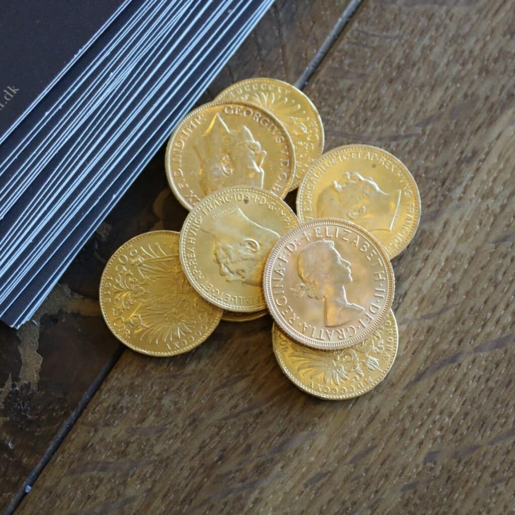 56,58 gram 22 karat – 8 guldmønter