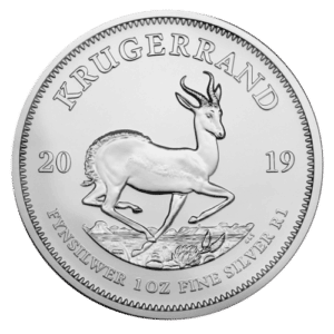 1 oz - 31,1 gr krugerrand sølvmønt - køb cirkuleret sølv med brugtmoms. Sølvmønter og sølvbarre hos Vitus Guld - Bedste Sølvpriser