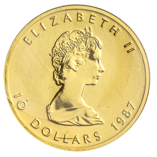 Canadian Maple Leaf Guldmønt 1/4 oz 999,9 ‰, 7,775 gr. 24 karat År 1987. køb guldmønter til bedste guldpriser hos Vitus Guld