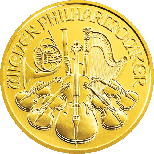 Østrigsk Wiener Philharmoniker 1/2 oz 999,9 ‰, 15,55 gr. 24 karat. køb guldmønter til bedste guldpriser hos Vitus Guld