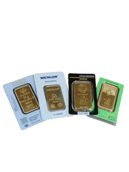 50 gr. guldbarre cirkuleret - forskellige producenter alle LBMA godkendte - køb guld til bedste guldpriser