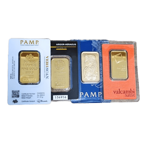 1 oz - 31,1 gr guldbarre fra forskellige producenter 99,99 % rent guld - køb guld online og lås til den bedste guldpris