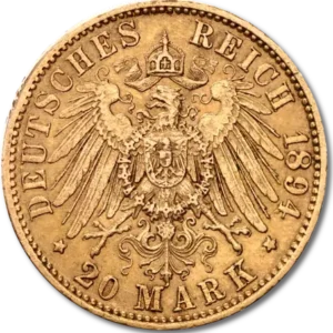 20 Mark Tysk Guldmønt - kejser Wilhelm 2 ad preussen - køb guldmønter hos Vitus Guld til bedste guldpris