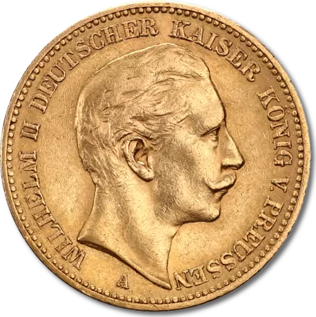 20 Mark Tysk Guldmønt - kejser Wilhelm 2 ad preussen - køb guldmønter hos Vitus Guld til bedste guldpriser