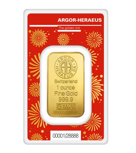 Argor Heraeus year of the dragon guldbarre - køb guldbarrer hos Vitus Guld til bedste guldpris online