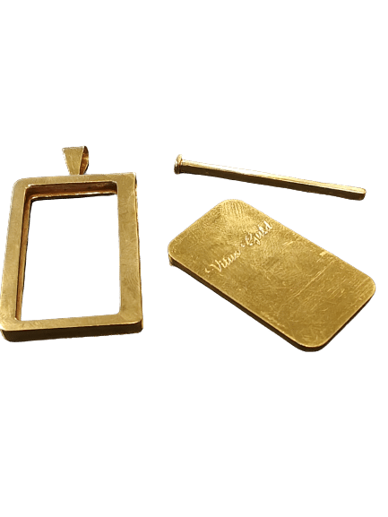 Guldbarre Ramme vedhæng til 2 gr guldbarre - designet og produceret af Vitus Guld - perfekte gaveidé til din nærmeste