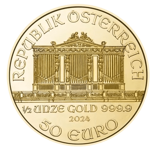 halv ounce philharmoniker guldmønt år 2024 - køb guldmønter online til bedste guldpris.