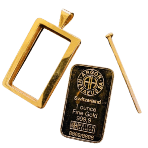 1 oz - 31,1 gr guldbarre ramme vedhæng i guld belagt sterling sølv - designet af Vitus Guld - Bær din investering