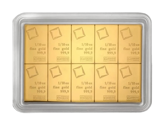 Combi Guldbarre fra Valcambi 1 oz - fordelt på 10 guldbarrer - køb guldbarre online til bedste guldpriser