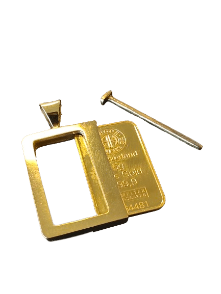 Guldbarre Ramme vedhæng til 5 gr guldbarre - designet og produceret af Vitus Guld - perfekt til din guldbar