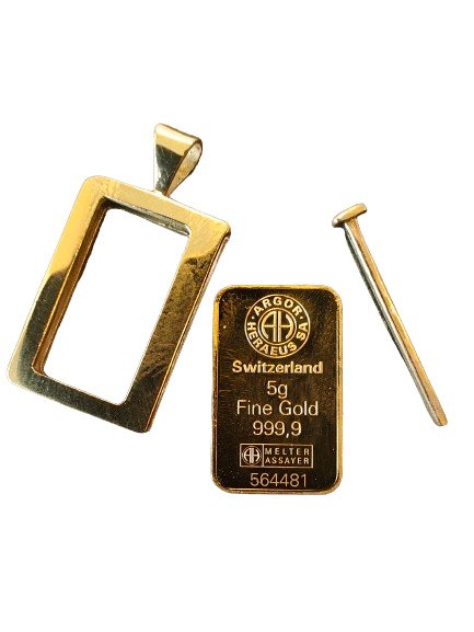 Guldbarre Ramme vedhæng til 5 gr guldbarre - designet og produceret af Vitus Guld - perfekt til din guldbarre