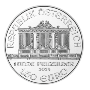 Philharmoniker sølvmønt år 2024 - 1 oz - 31,1 gr sølvmønt - køb online til bedste sølvpriser nu