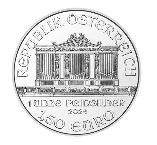 Philharmoniker sølvmønt år 2024 - 1 oz - 31,1 gr sølvmønt - køb online til bedste sølvpriser nu