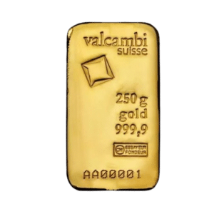 250 gr. Støbt Guldbarre 999,9 ‰, Valcambi Schweiz - Køb guld i dag
