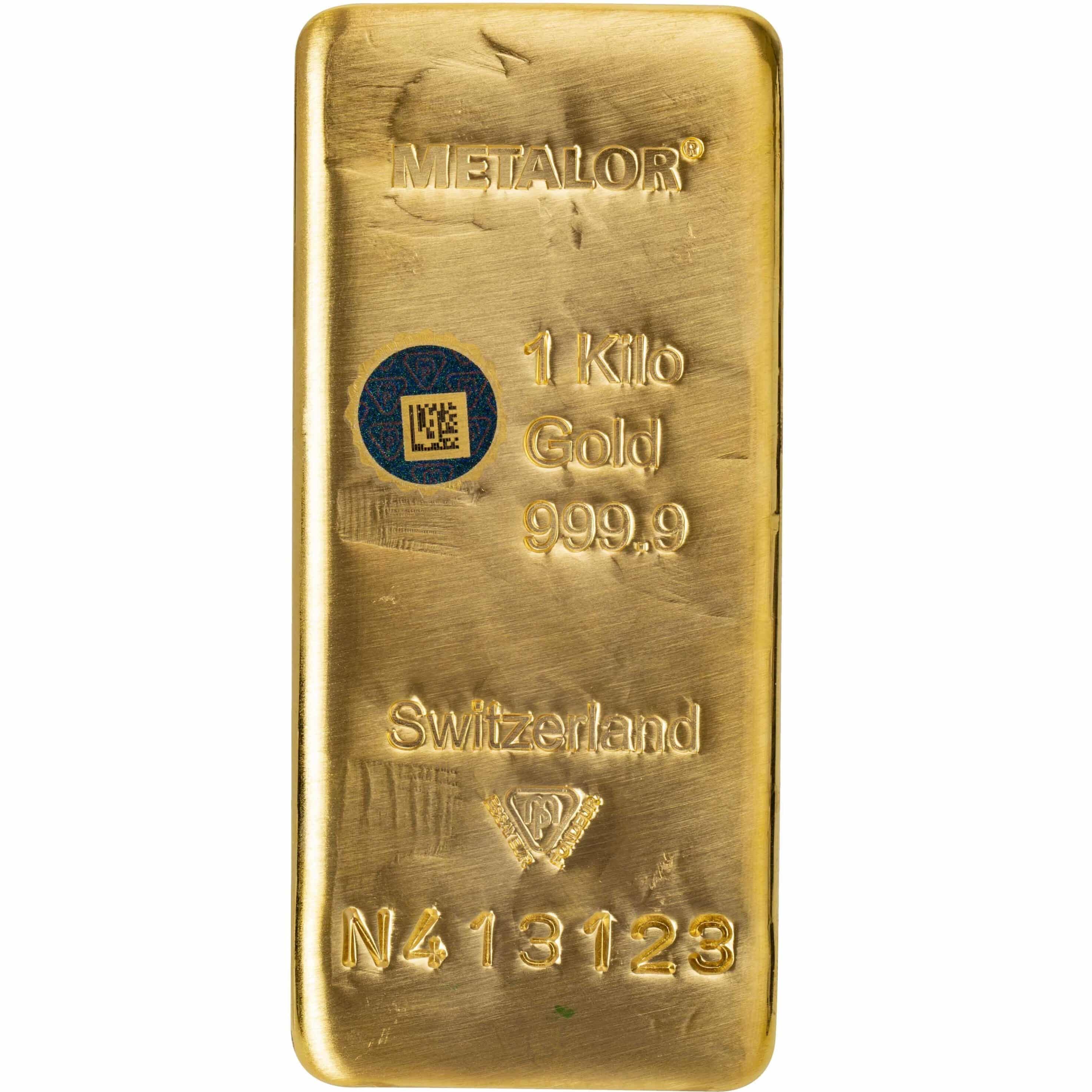 1000 gr Støbt Guldbarre ‰, Metalor Schweiz Vitus Guld