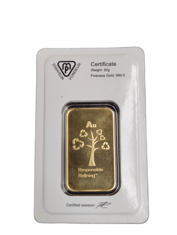 20 gram rund guldbarre fra Valcambi Schweiz - køb guld i dag og køb guldbarrer og guldmønter til bedste guldpris.