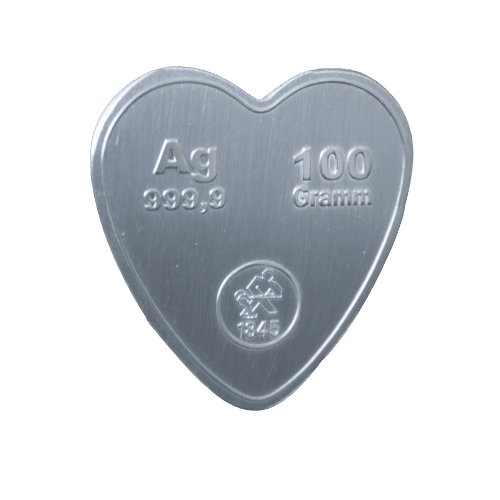 100 gr hjerte sølvbarrer fra Heimerle Hos Vitus Guld - Danmarks bedste sølvpris