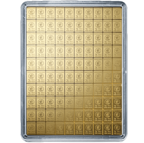 100 x 1 gr Combi Guldbarre fra Heimerle Meule - Køb guld hos Vitus Guld - Guldbarrer og guldmønter