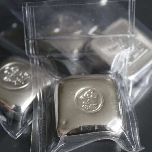 50 gram kvadratisk Sølvbarre fra Heimerle Meule - Vitus Guld sælger investeringssølv til bedste sølvpriser