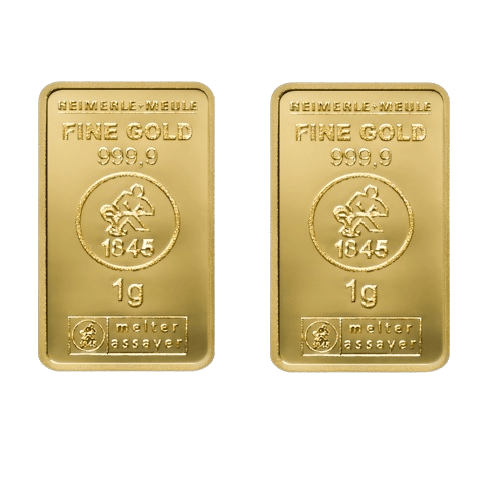 2x1 gr. Guldbarre 999,9 ‰, Heimerle Meule Tyskland. Køb Guld hos Danmarks Førende Guldhandler