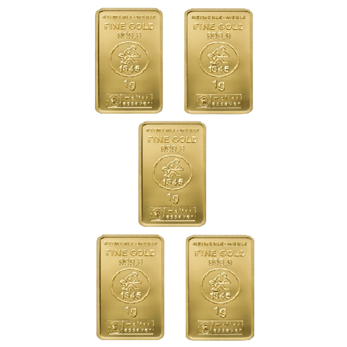 5x1 gr. Guldbarre 999,9 ‰, Heimerle Meule Tyskland. Køb Guld hos Danmarks Førende Guldhandler