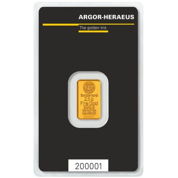 2,5 gram. guldbarre fra Argor Heraeus -Køb guldbarrer