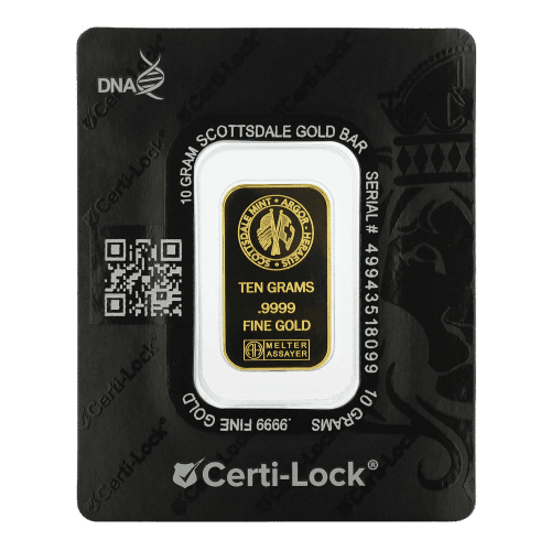 10 gram Lion Guldbarre fra Scottsdale Mint - Køb guldbarre fra USA hos Vitus Guld - Danmarks Førende guldhandler