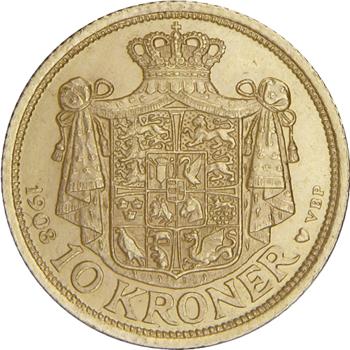 Dansk 10 Kroner Guldmønt – Frederik VIII – 900 ‰ 4,48 gr. 21,6 karat