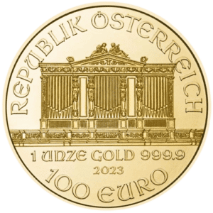 PRESALE - Østrigsk Wiener Philharmoniker 1 oz 999,9 ‰, 31,1 gr. 24 karat - År 2023. køb guld hos Vitus Guld Danmarks Førende guldhandler
