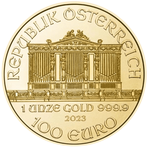 PRESALE - Østrigsk Wiener Philharmoniker 1 oz 999,9 ‰, 31,1 gr. 24 karat - År 2023. køb guld hos Vitus Guld Danmarks Førende guldhandler