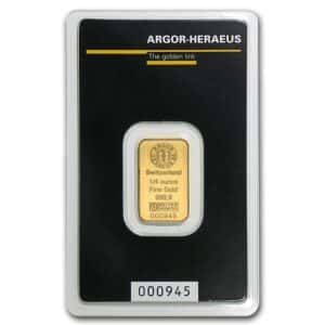 7,775 gram - en fjerdedel ounce Guldbarre fra Argor Heraeus