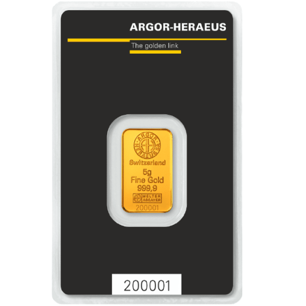5 gr guldbarre fra Argor Heareus i Schweiz - Køb guldbarre hos Vitus Guld til bedste guldpris