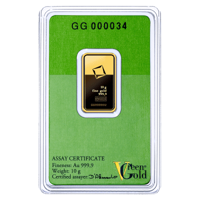 10 gr guldbarre Green Gold Valcambi Schweiz - Køb guldbarrer til bedste guldpris hos Vitus Guld