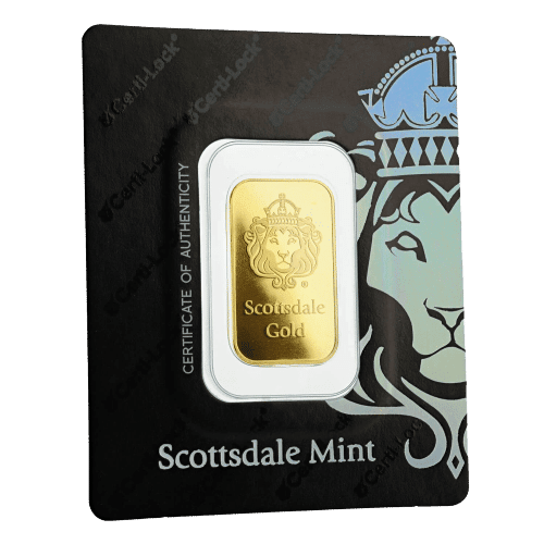 10 gram Lion Guldbarre fra Scottsdale Mint - Køb guldbarre fra USA hos Vitus Guld - Danmarks Førende guldhandler