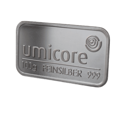 100 gram umicore sølvbarre - investerings sølv hos Vitus guld til bedste sølvpriser