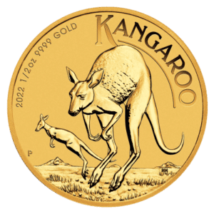 15,55 gr finguld - en halv oz Australsk Kangaroo - år 2022. Vitus Guld sælger guldmønter og sølvmønter samt guldbarre og sølvbarre