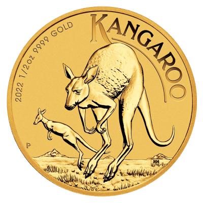 15,55 gr finguld - en halv oz Australsk Kangaroo - år 2022. Vitus Guld sælger guldmønter og sølvmønter samt guldbarre og sølvbarre