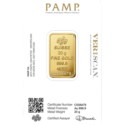 20 gr. guldbarre fra PAMP Schweiz - Køb guldbarrer hos Vitus guld til bedste guldpris