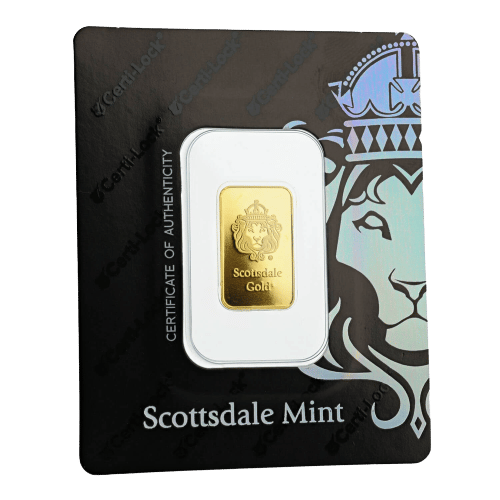 5 gr. Lion Guldbarre fra Scottsdale Mint - Køb guldbarre fra USA hos Vitus Guld - Danmarks Førende guldhandler
