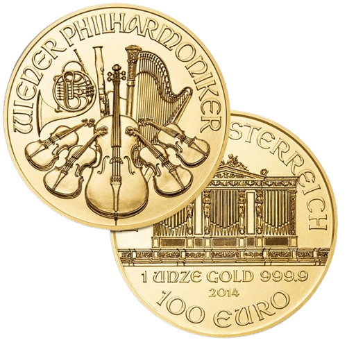 Østrigsk Philharmoniker 1 oz - 31,1 gr år 2014 guldmønt - køb guldmønter til bedste guldpris hos Vitus Guld